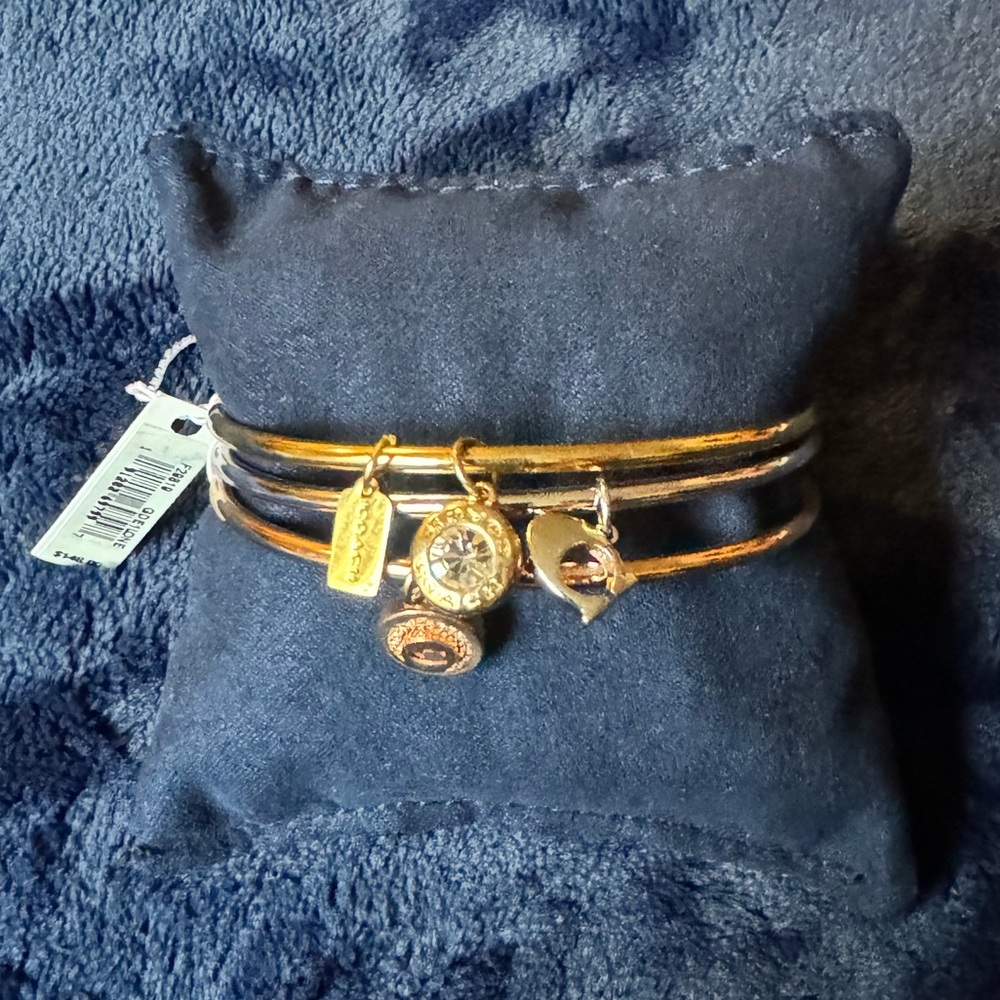 Coach Bangle Bracelet Set with Charms Tri-Color Plated Metal